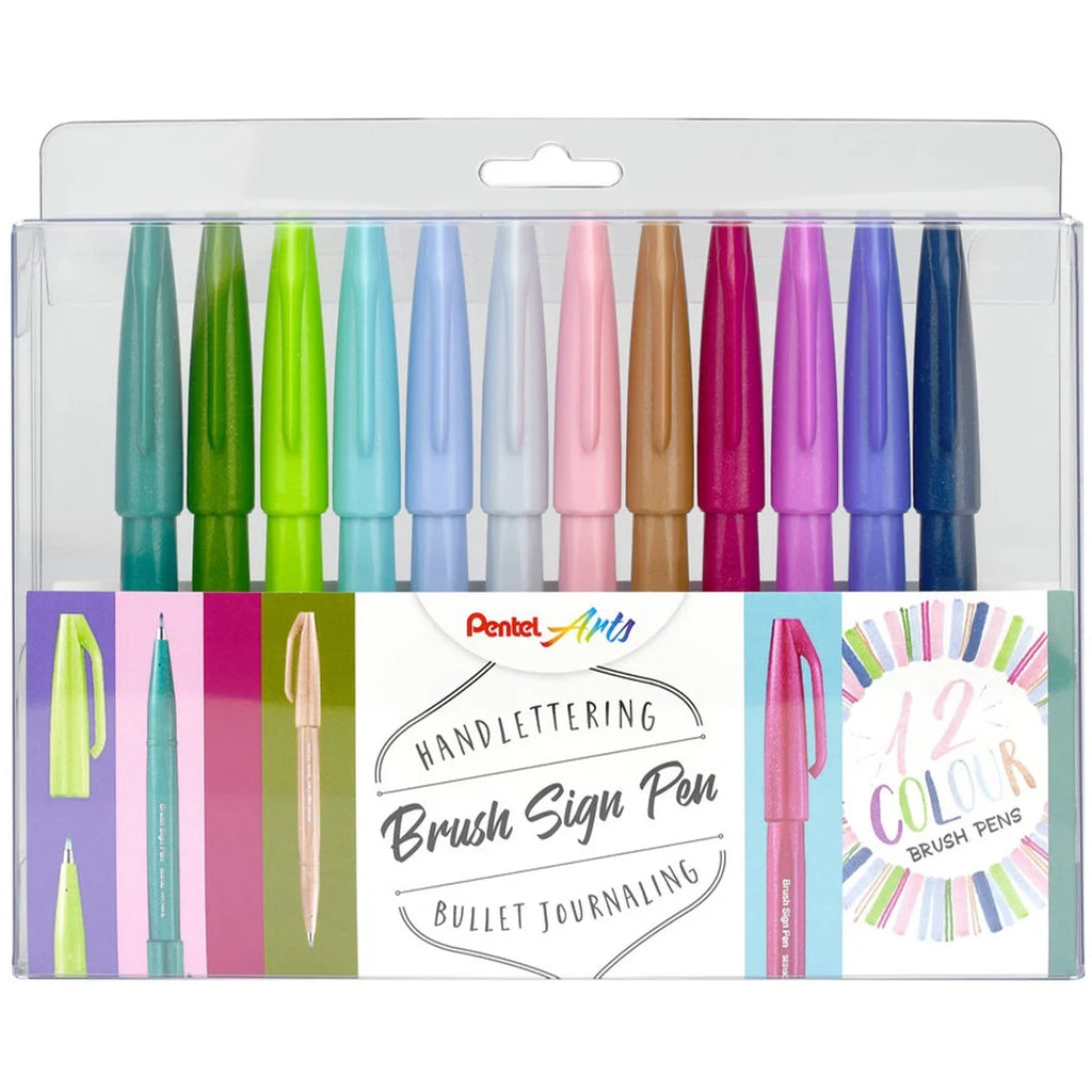 Pentel Brush Sign Pen Pastel Colors (Set of 12)