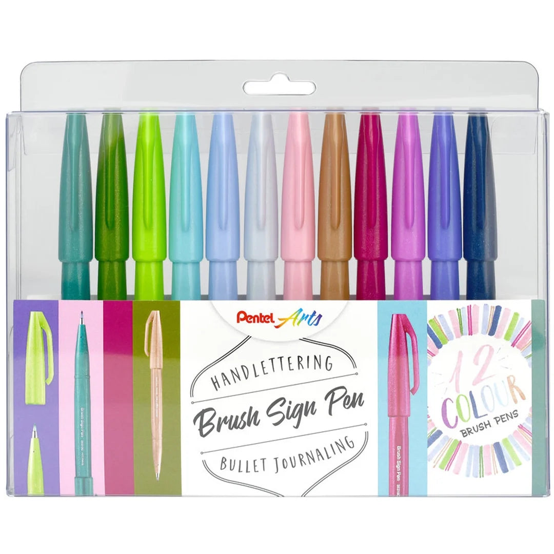 Pentel Brush Sign Pen Pastel Colors (Set of 12)