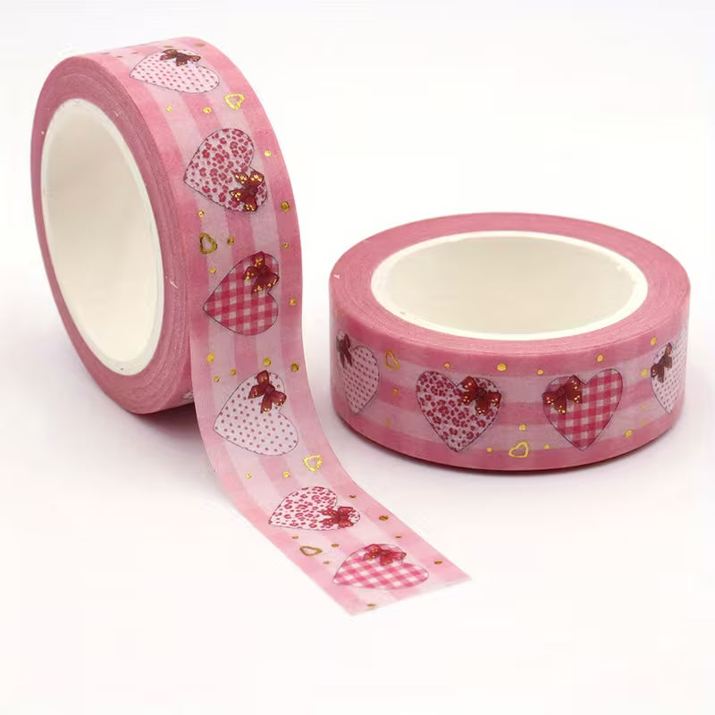 Pink Golden Heart Washi Tape