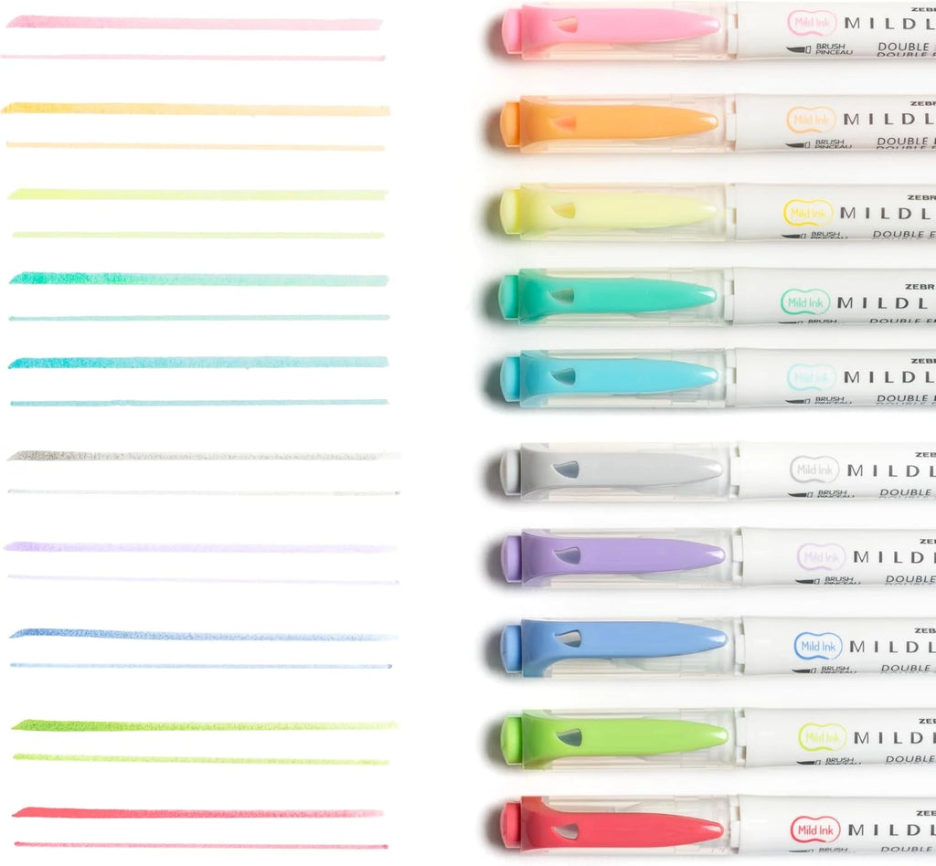Zebra Mildliner Brush & Fine Tip (set of 10)