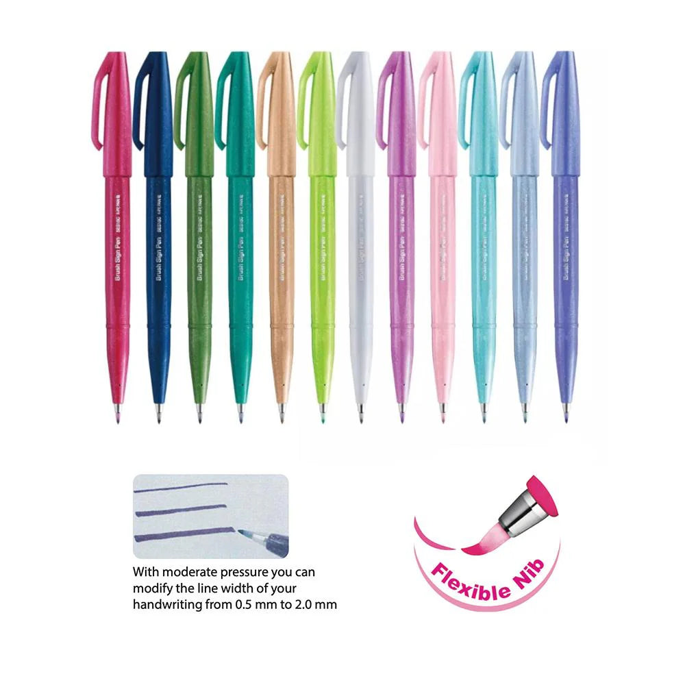 Pentel Brush Sign Pen Pastel Colors (Set of 12)