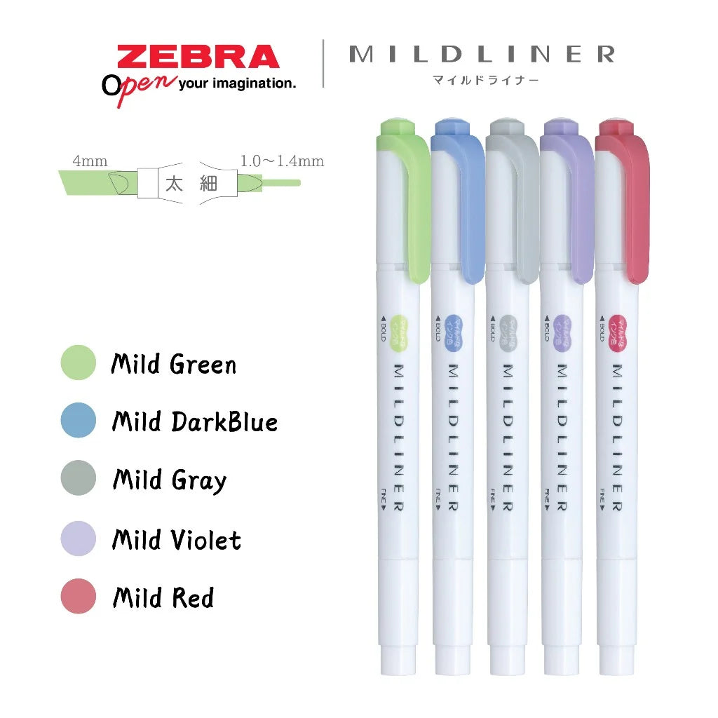 Zebra Mildliner Highlighter (Cool & Refined Colors)